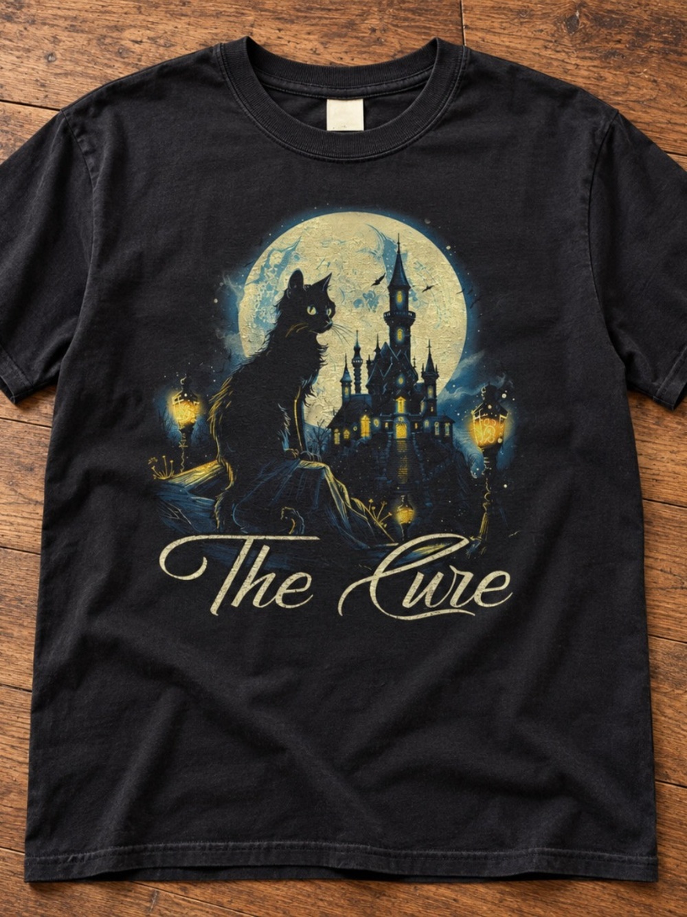 Gildan Black Cat Moonlit Castle Graphic Pet Tee - Black